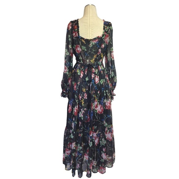 ByTiMo Floral Wrap Bodice Long Sleeve Chiffon Dress in Rose Field - Picture 6 of 14